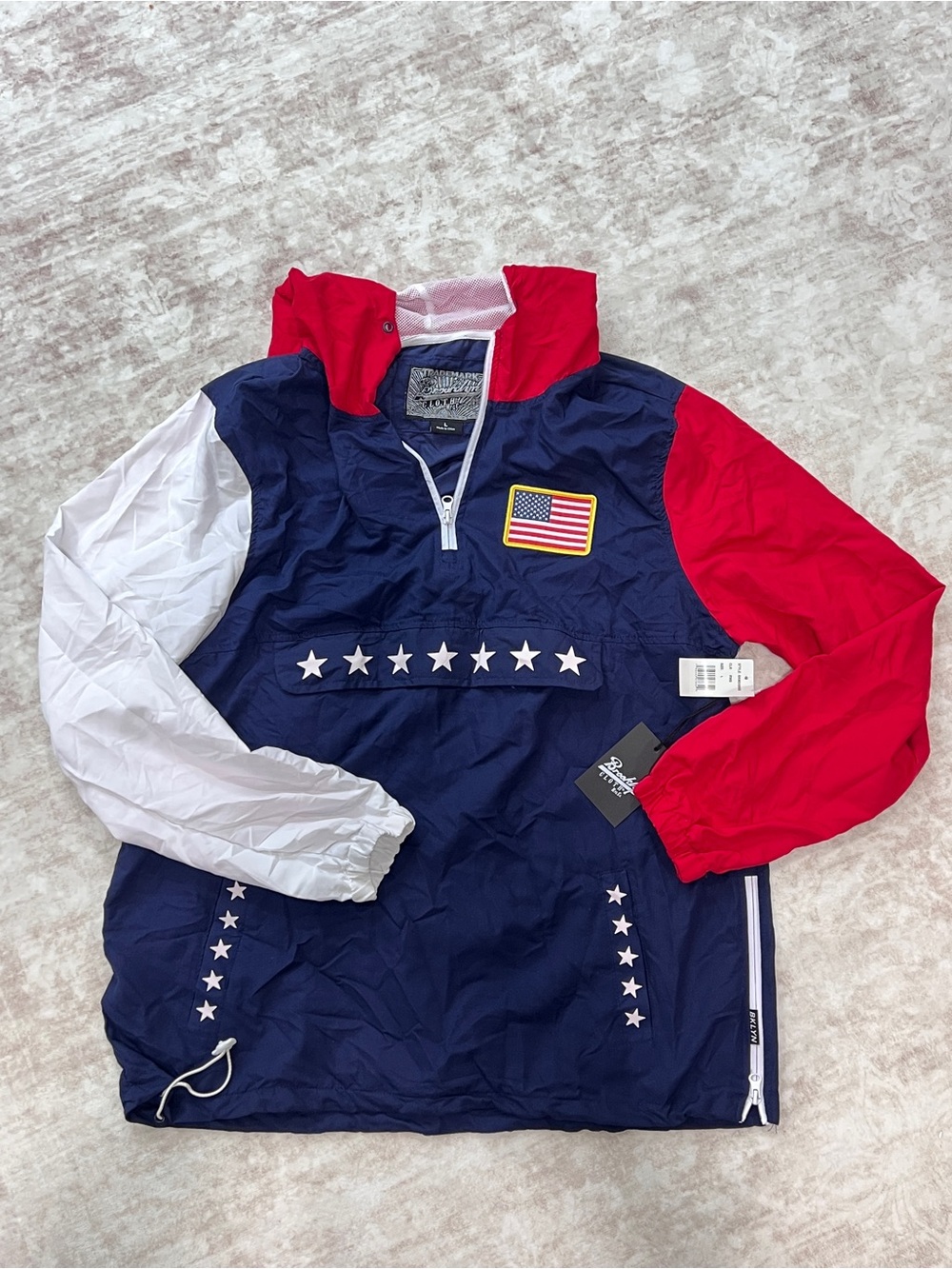 Brooklyn Cloth Navy, Red & White Star Pullover Quarter Zip Jacket